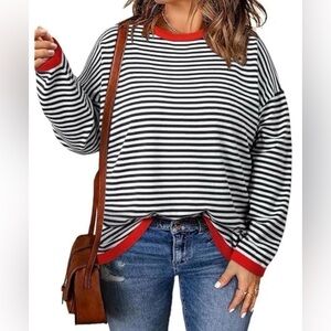 NEW WIHOLL Women's Striped Long Sleeve Crewneck Tunic Top ~ Small 
New With Tags
